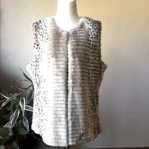 New Dennis Basso Faux Fur Animal Print Vest Sz L